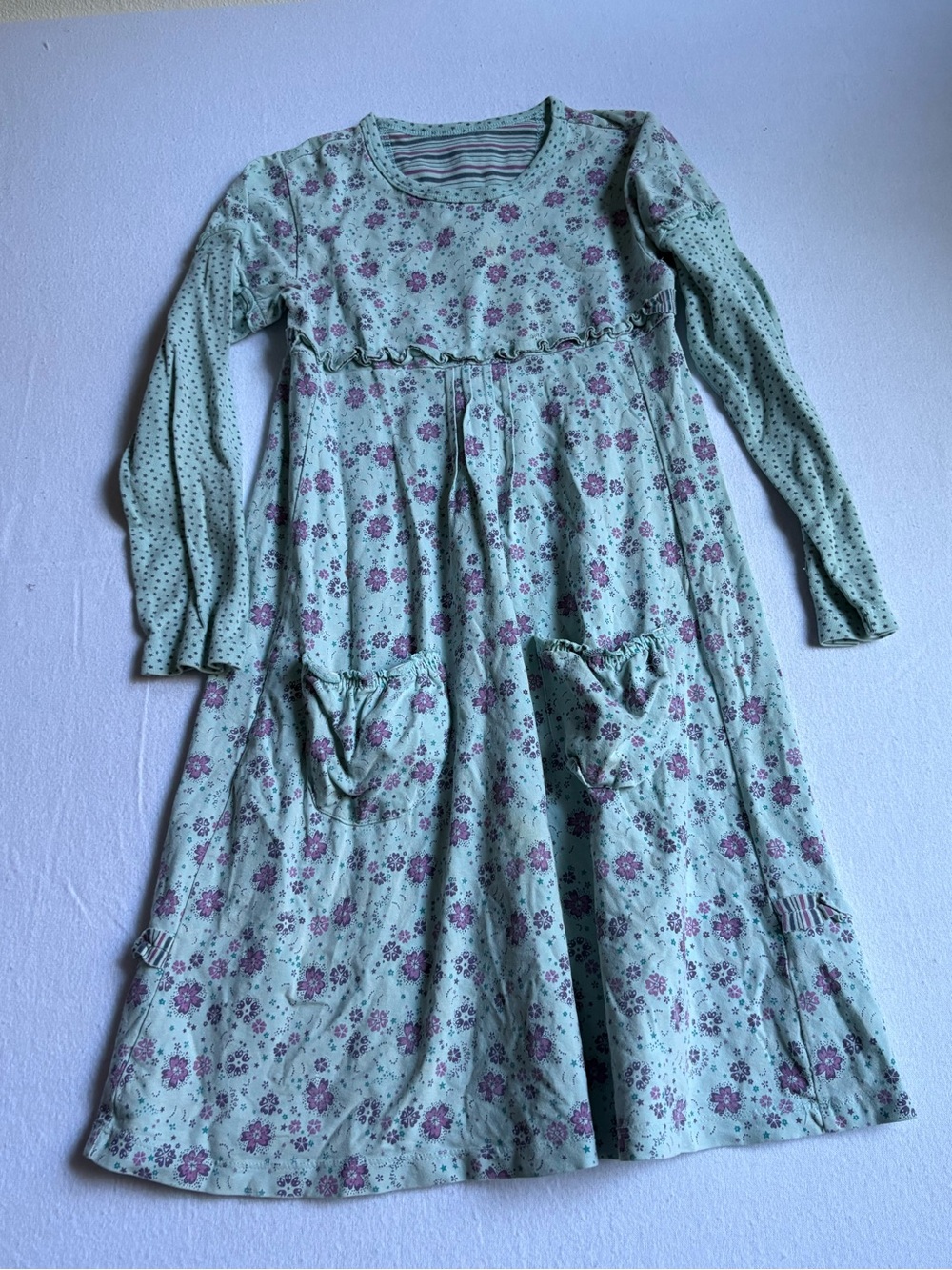 naartjie Mint Green Floral Long Sleeve Dress with Purple Flowers